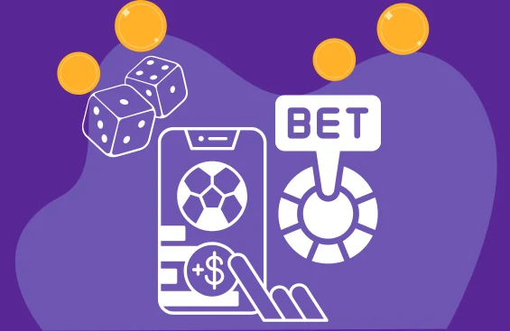 Betting page image displaying white icons against a purple backdrop, with gold coins enhancing the visual appeal.