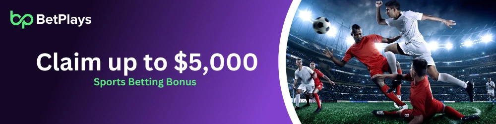 Visual showcasing Betplay's sports betting bonus, allowing users to claim up to $5000 in rewards.